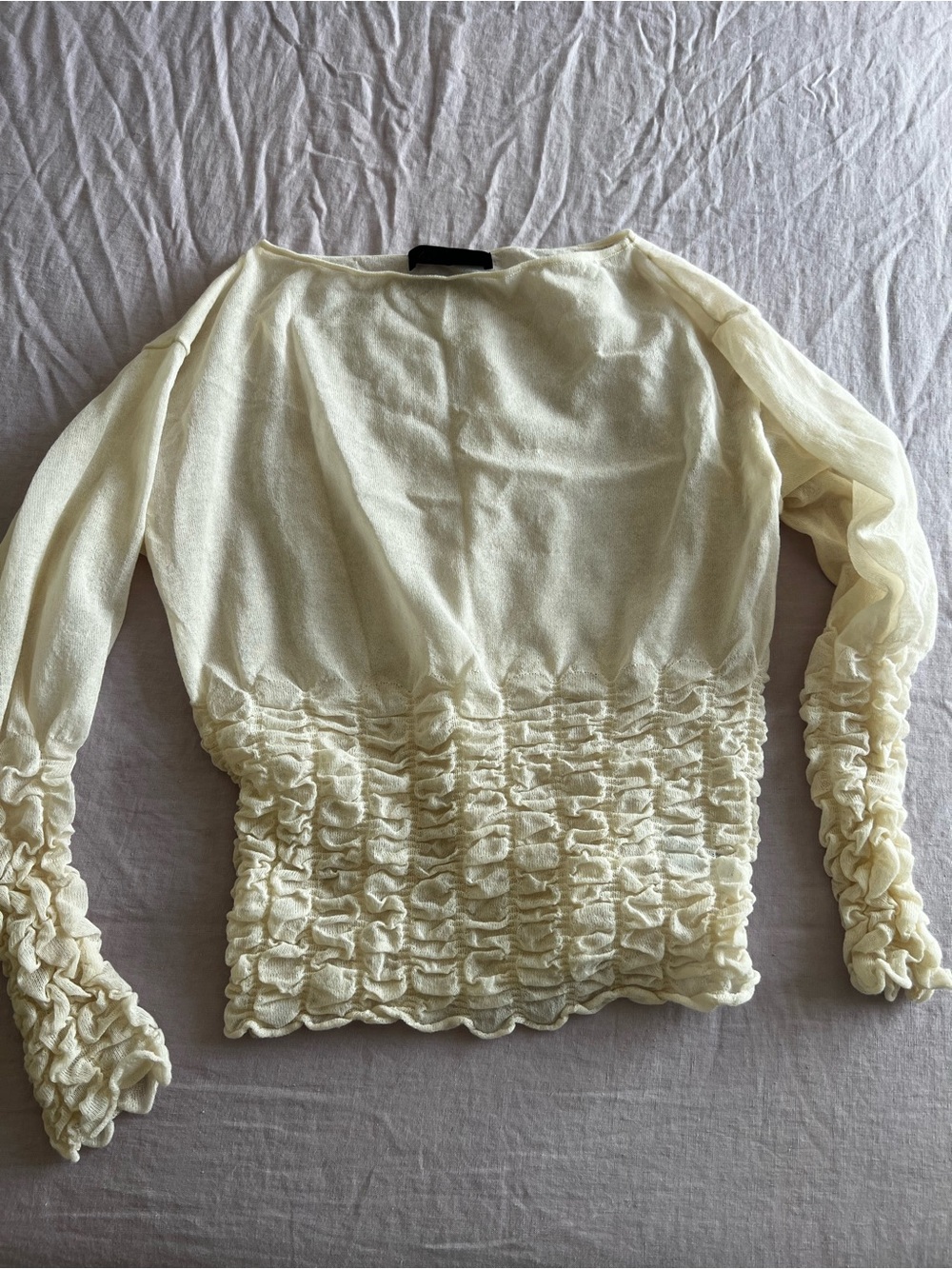 Zara Cream Long Sleeve Shirred Waist Top - Picture 9 of 9